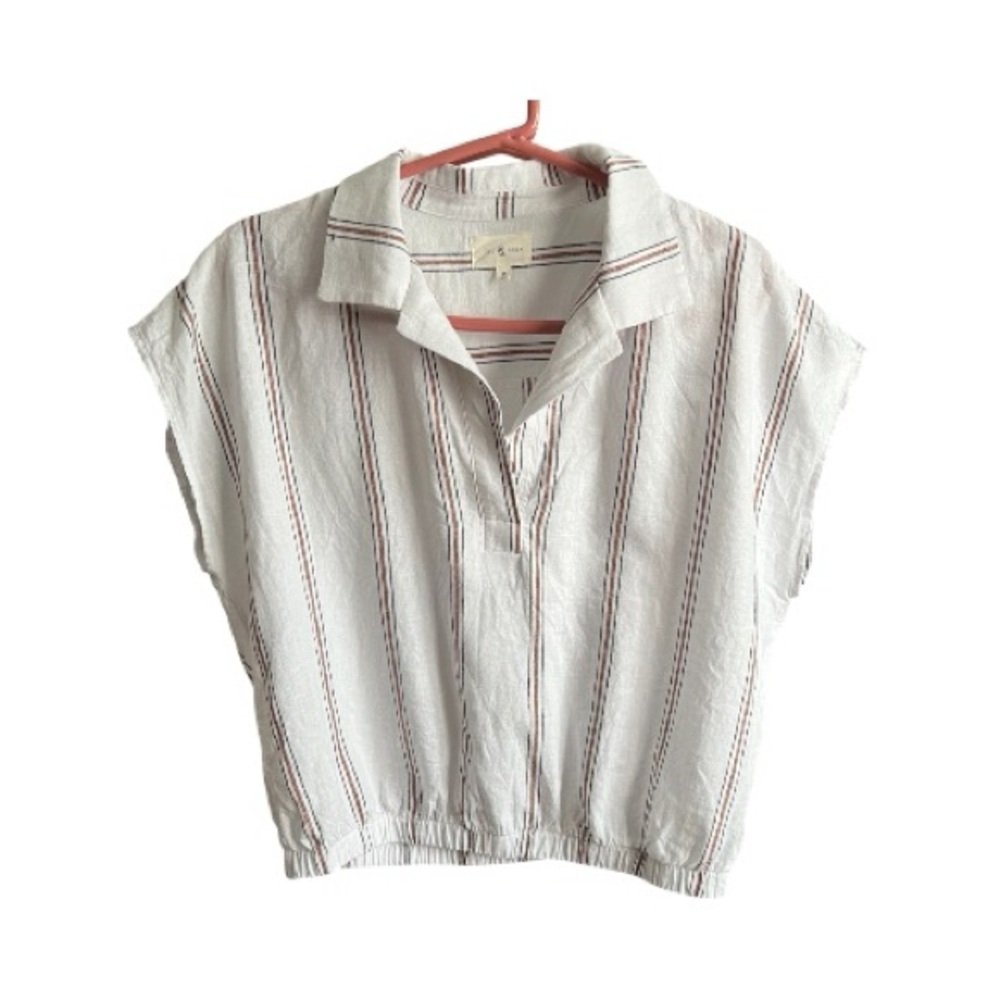 Lou & Grey White and Rust Striped collard Shirt